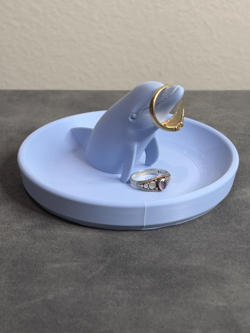 Dolphin Ring Holder Jewelry Dish with Ring Post, PHA Biopolymer, Made to Order