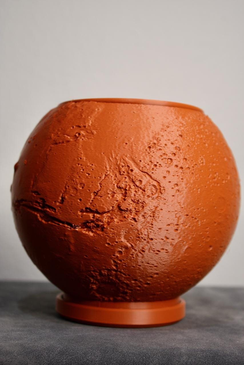 Mars Globe Planter - 3D Printed from Real NASA Topography Data | Planet Flower Pot