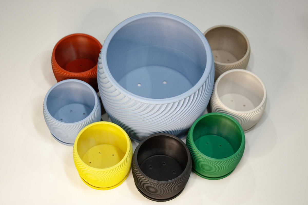 Spiral Planter with Drip Tray - Eco-conscious Bioplastic PHA
