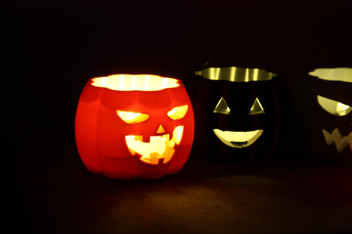 Set of 4 Jack-o’-Lantern LED Tea Light Holders : Eco-Friendly Material,  Halloween Décor