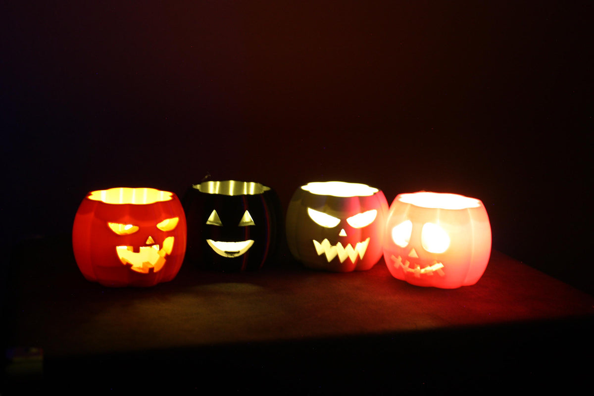Set of 4 Jack-o’-Lantern LED Tea Light Holders : Eco-Friendly Material,  Halloween Décor