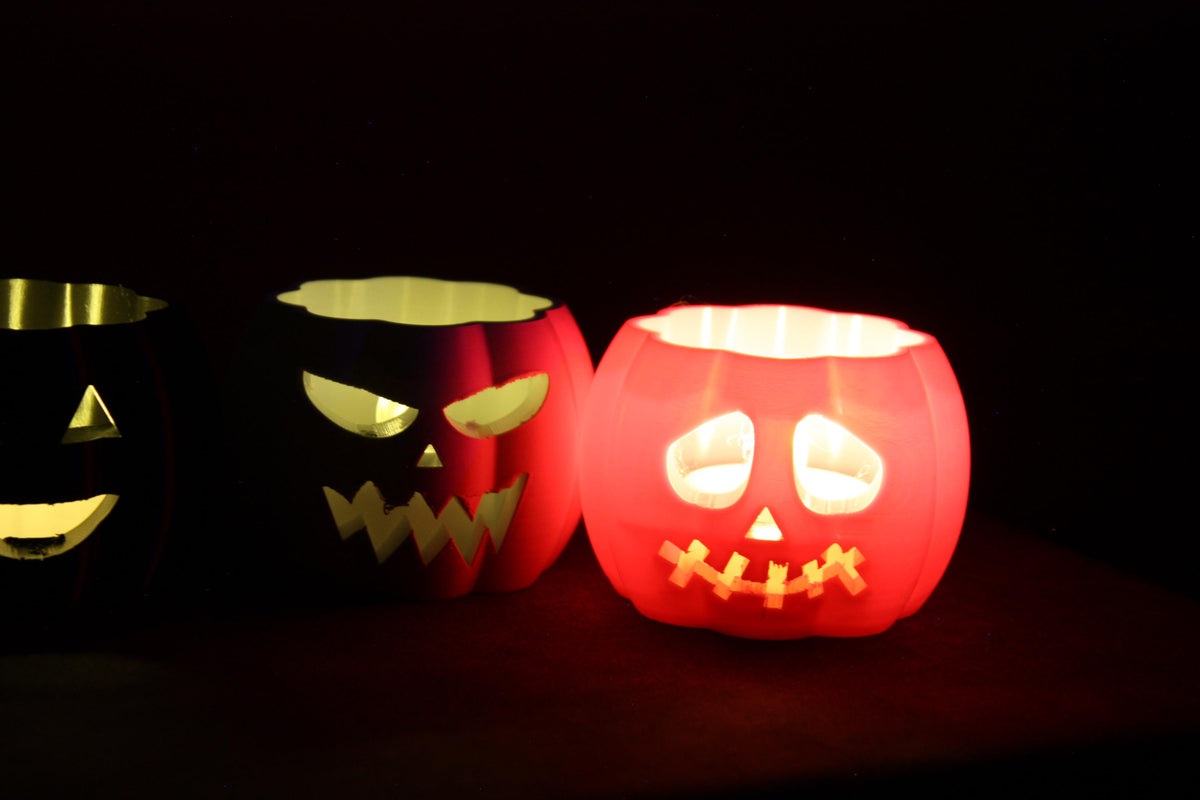 Set of 4 Jack-o’-Lantern LED Tea Light Holders : Eco-Friendly Material,  Halloween Décor